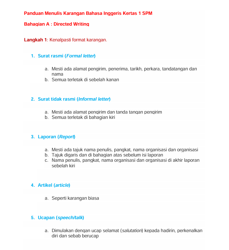 Panduan Menulis Karangan Bahasa Inggeris Kertas 1 SPM