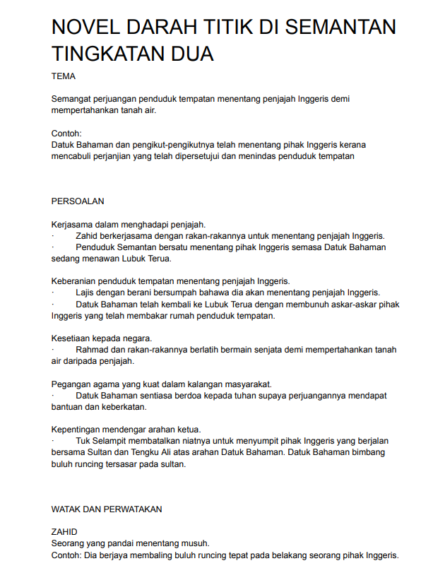 Nota Komsas Novel Bahasa Melayu Tingkatan 2 