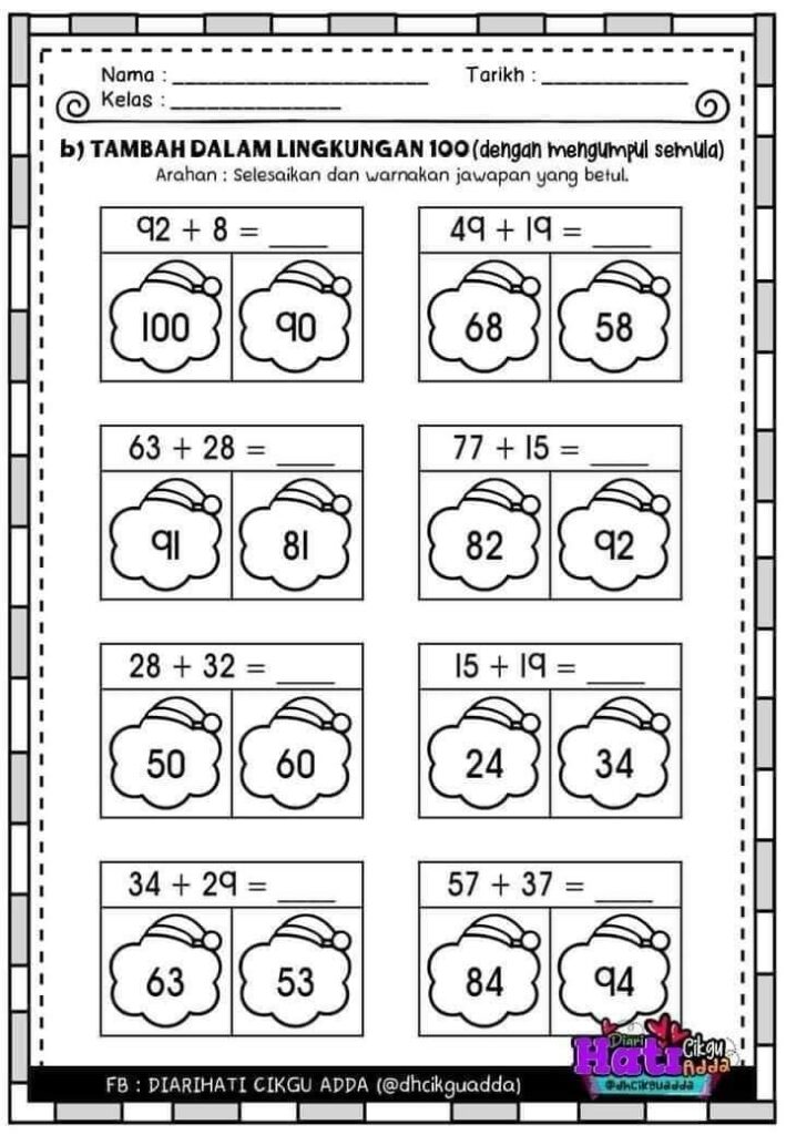 Koleksi 100 Soalan Tambah Matematik Tahun 1 GuruBesar.my