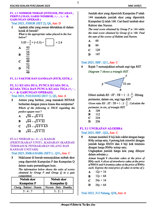 Modul Koleksi Trial Matematik SPM 2023