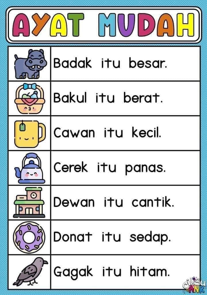 Ayat Mudah Bahasa Melayu Bacaan Prasekolah