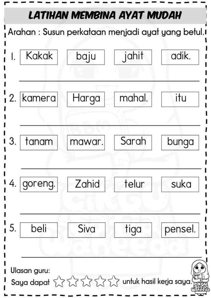 Latihan Menulis Ayat Mudah Prasekolah