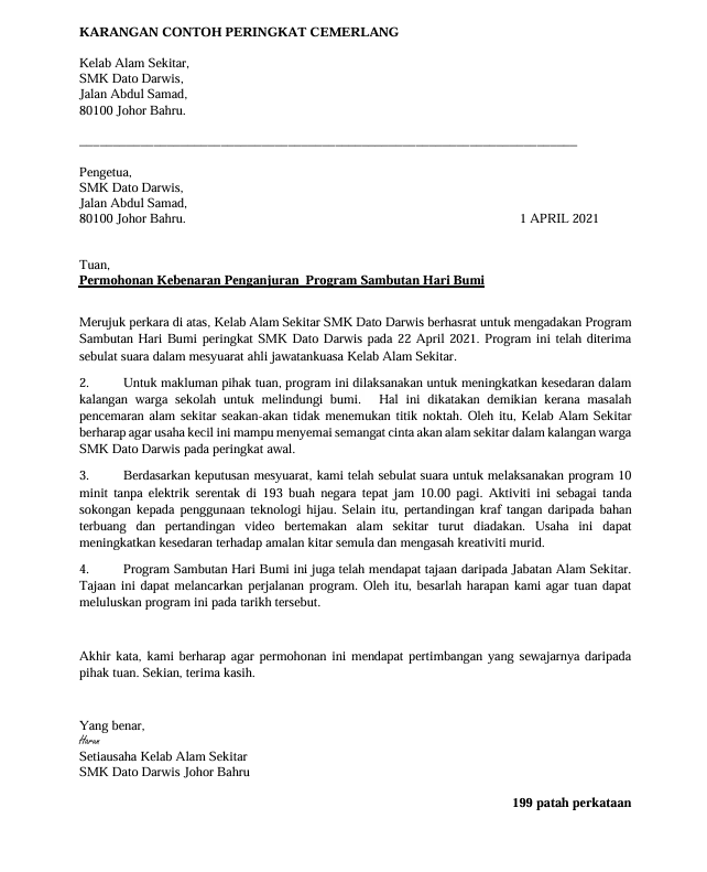 Nota Contoh Karangan Surat Kiriman Rasmi 