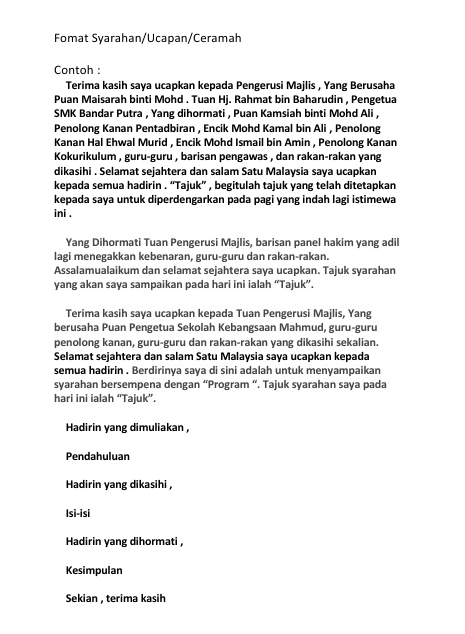 Nota Contoh Karangan Format Syarahan