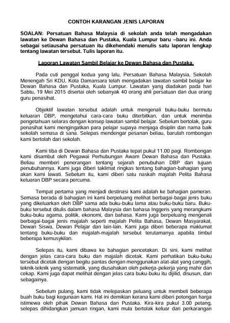 Nota Contoh Karangan Format Laporan