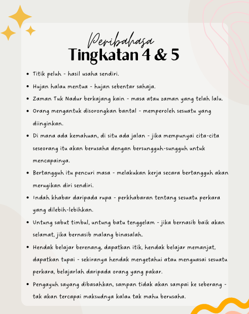 Nota Ringkas Padat Peribahasa Tingkatan 4 Dan 5