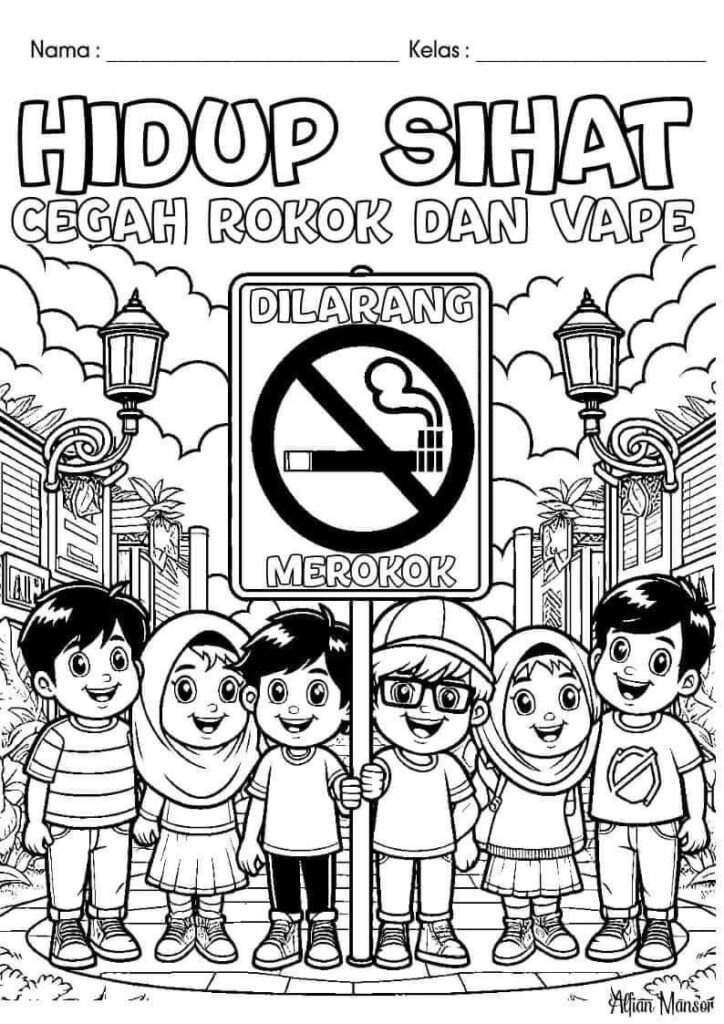 Poster Mewarna Hidup Sihat Cegah Rokok Dan Vape