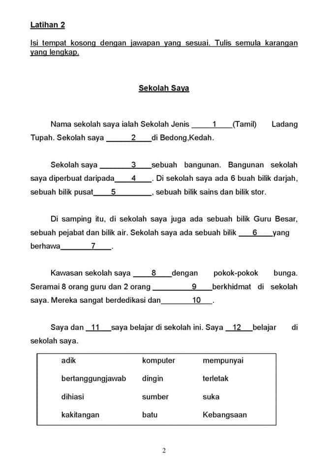 Latihan Isi Tempat Kosong Tahap 1