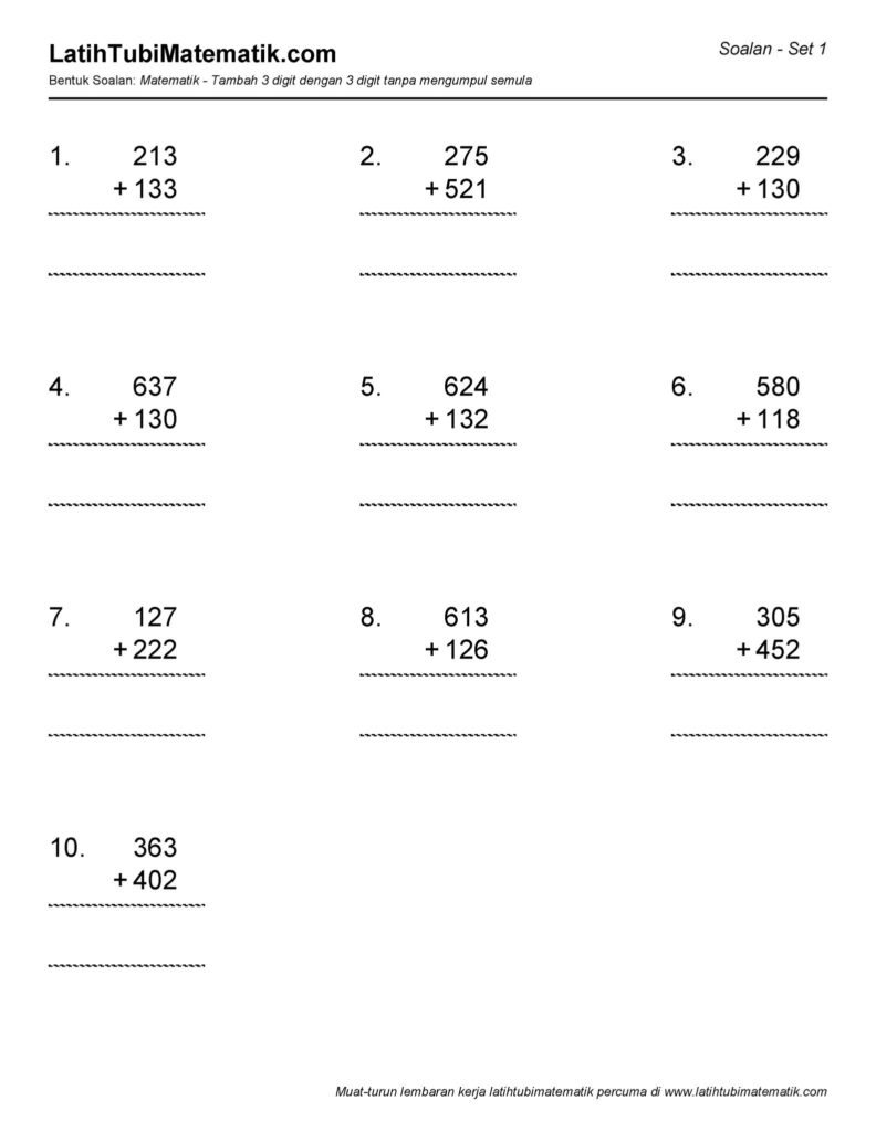 Latih Tubi Matematik Padu Operasi Tambah