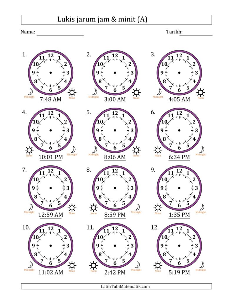 Latihan Matematik Melukis Waktu Dengan Jalan kerja