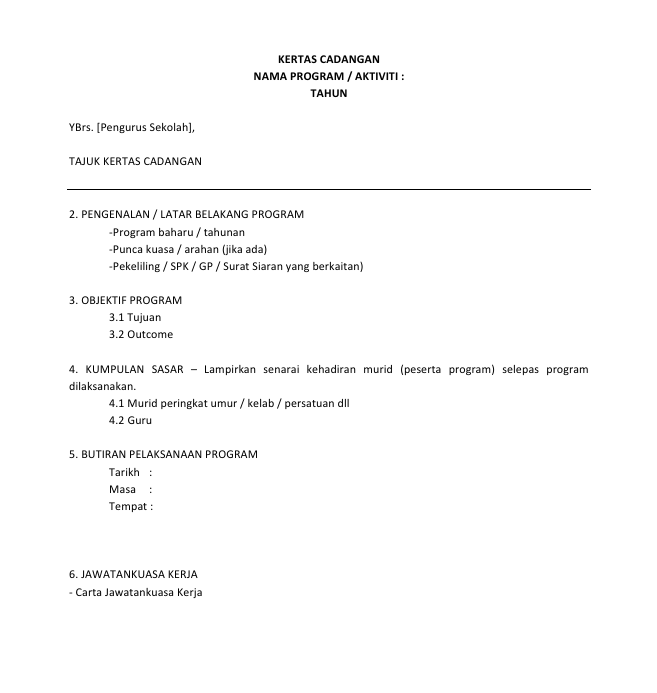 Contoh Format Kertas Kerja