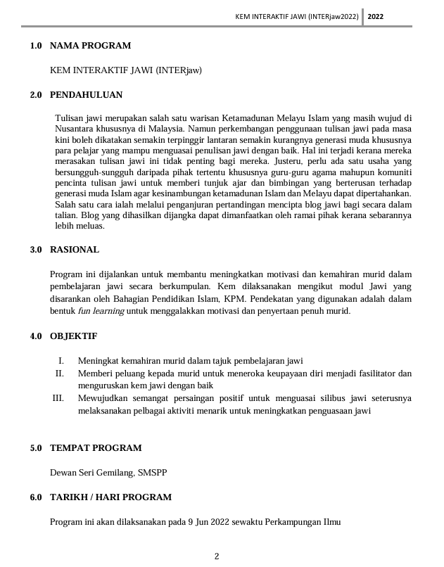 Contoh Kertas Kerja Kem Interaktif JAWI