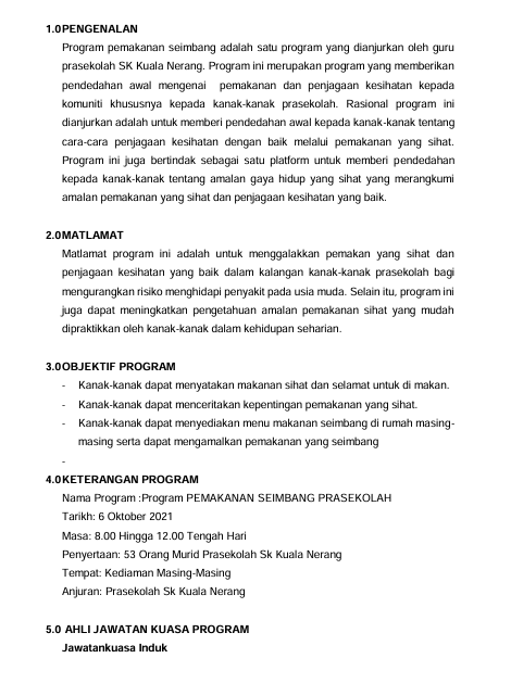 Contoh Kertas Kerja Pemakanan Seimbang