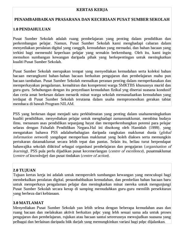 Contoh Kertas Kerja Pusat Sumber Sekolah