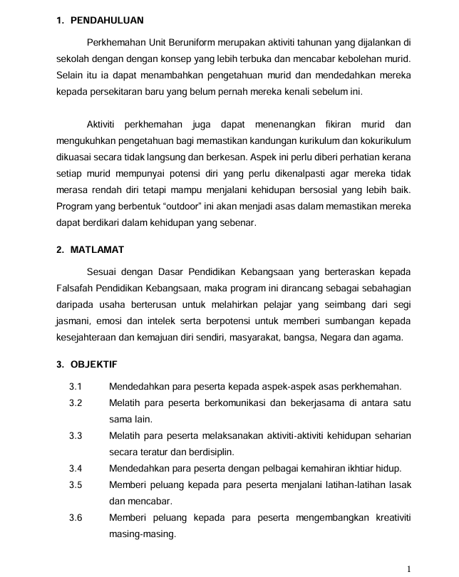 Contoh Kertas Kerja Perkhemahan