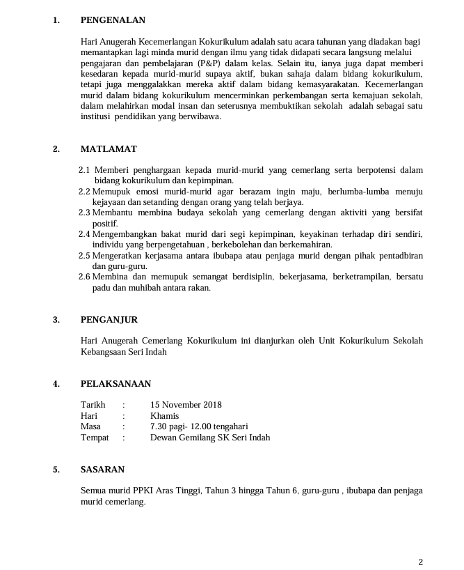 Contoh Kertas Kerja Anugerah Cemerlang Akademik