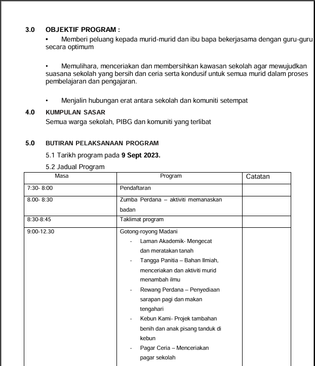 Contoh Kertas Kerja Gotong Royong Sekolah
