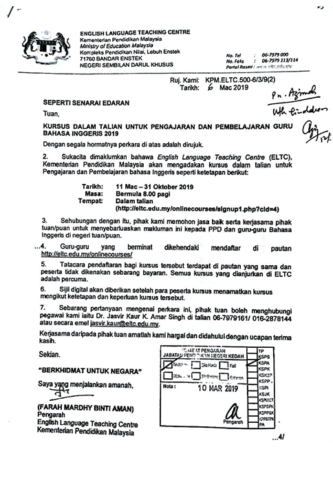 Surat Makluman Program Peningkatan Profesionalisme