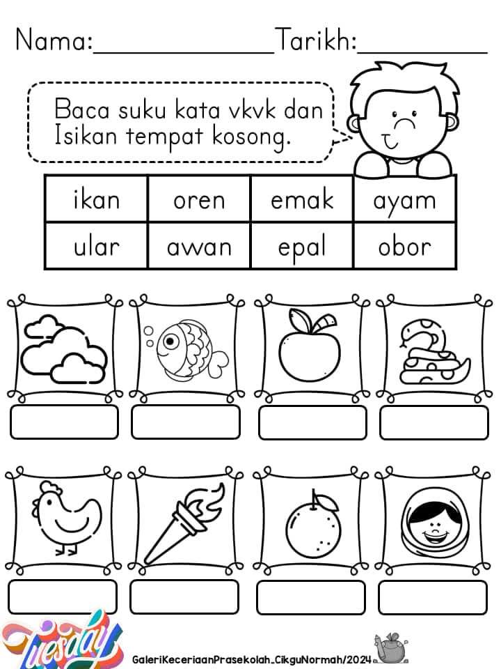 Latihan Dan Baca Isi Tempat Kosong Prasekolah