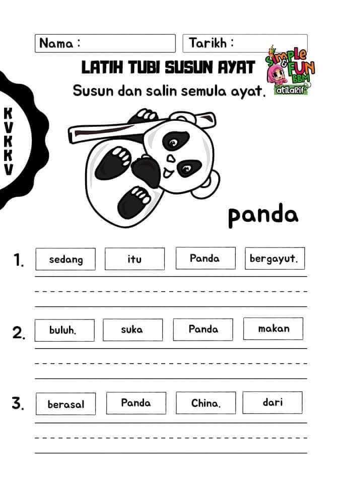 Latihan Susun Perkataan Menjadi Ayat Betul