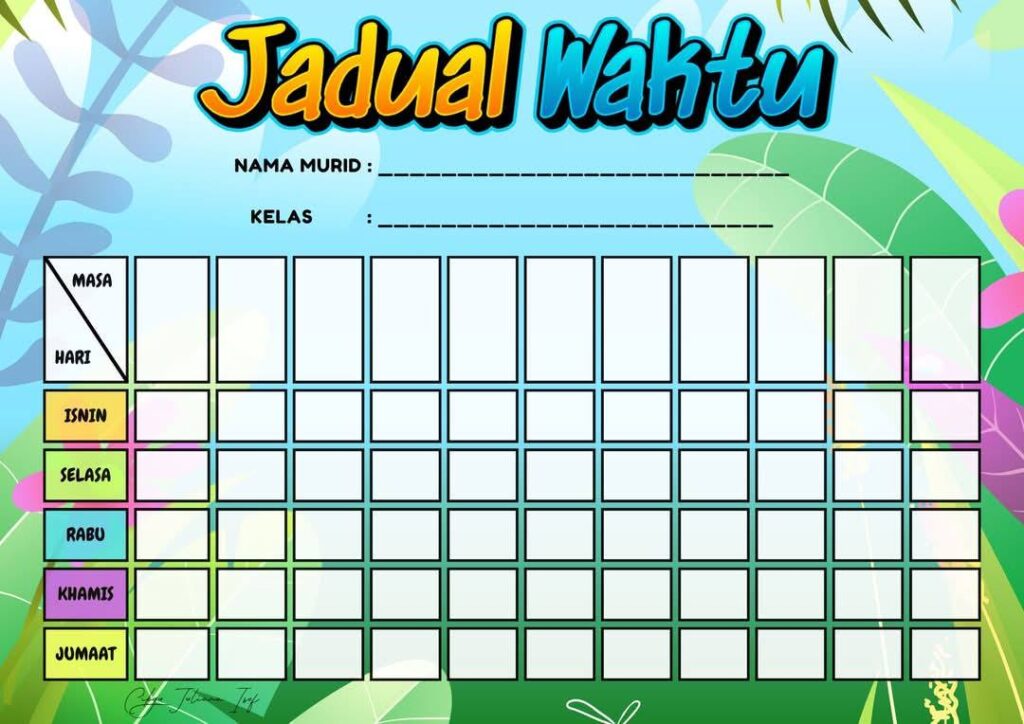 Koleksi Template Jadual Waktu Kegunaan Murid