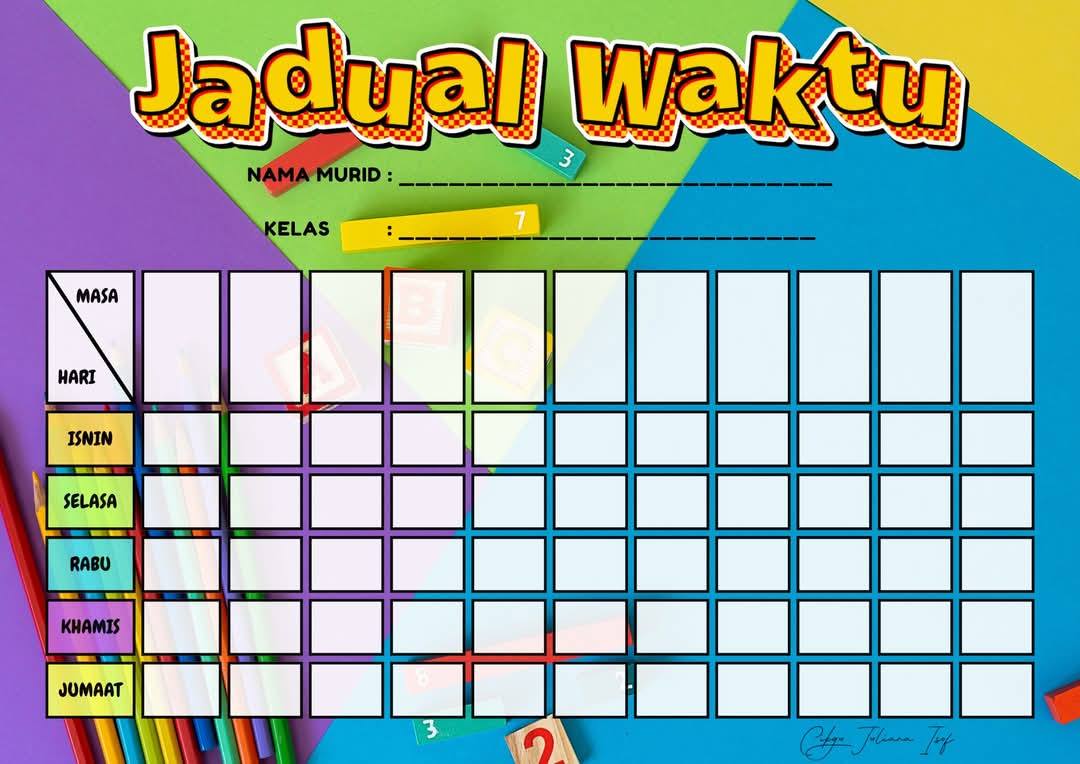 Koleksi Template Jadual Waktu Kegunaan Murid