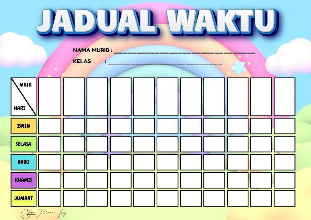 Koleksi Template Jadual Waktu Kegunaan Murid