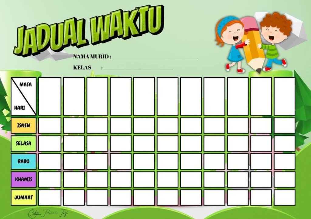 Koleksi Template Jadual Waktu Kegunaan Murid