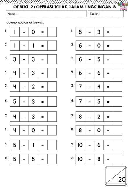 Latihan Matematik Operasi Tolak Tahap 1 