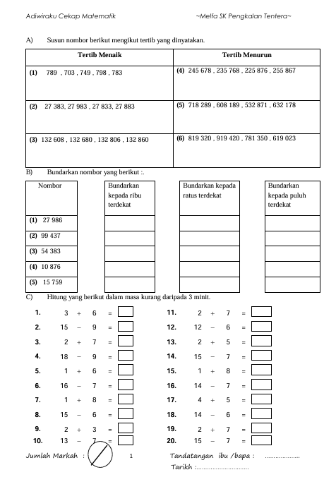 Latihan Matematik Tahap 2