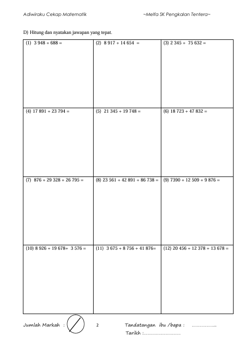 Latihan Matematik Tahap 2