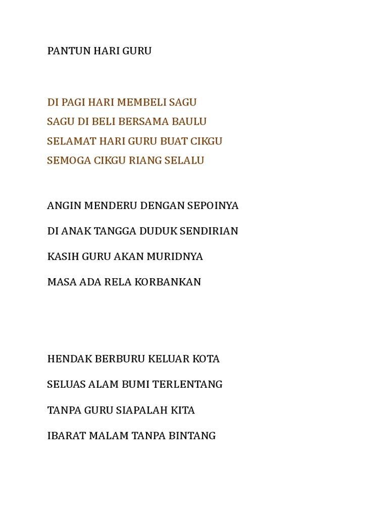 Koleksi Contoh Pantun Sambutan Hari Guru