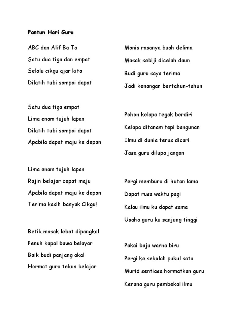 Koleksi Contoh Pantun Sambutan Hari Guru