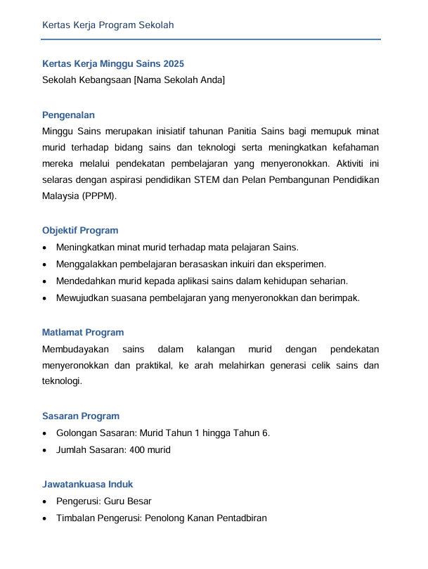 Contoh Kertas Kerja Minggu Sains