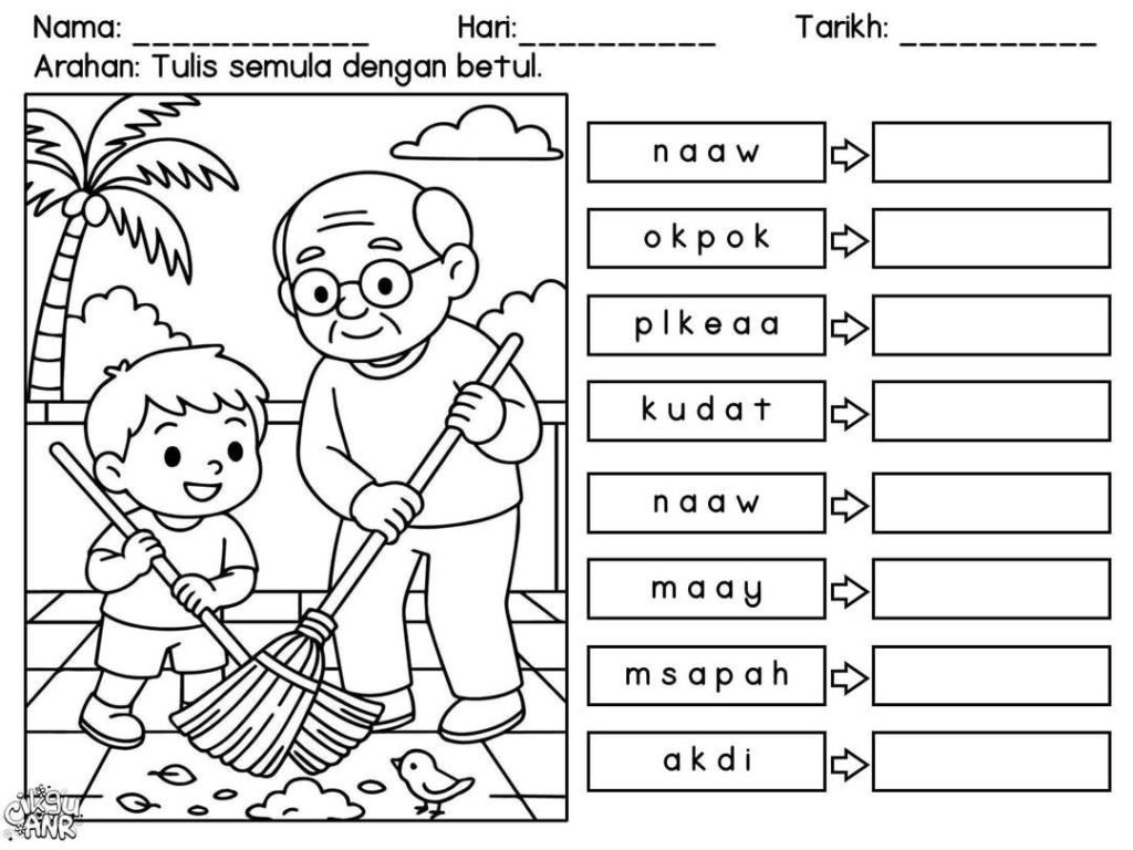 Latihan Mengeja Dan Salin Ayat Prasekolah
