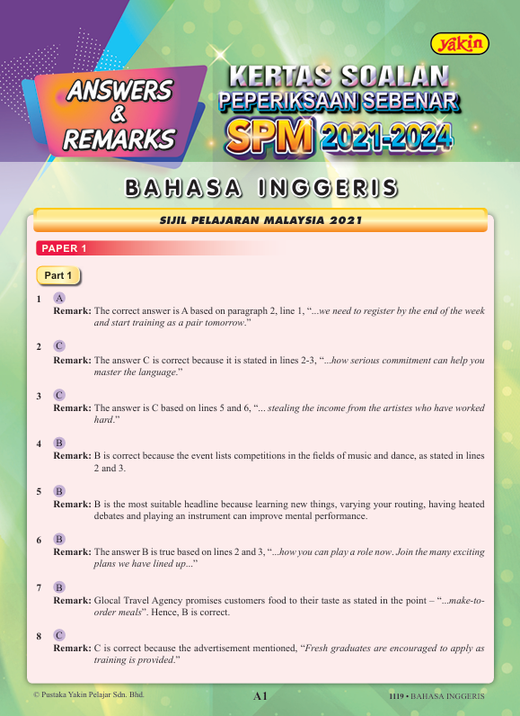 Kupasan Mutu Jawapan Bahasa Inggeris SPM 2024