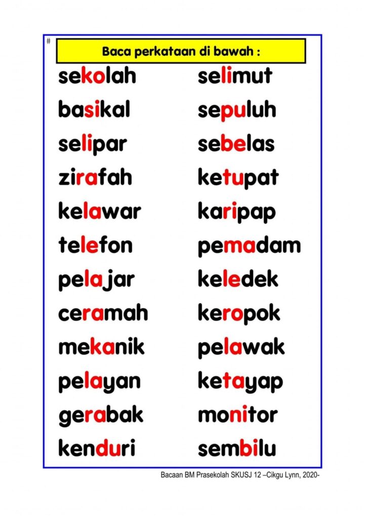 Bahan Bacaan Bahasa Melayu Prasekolah