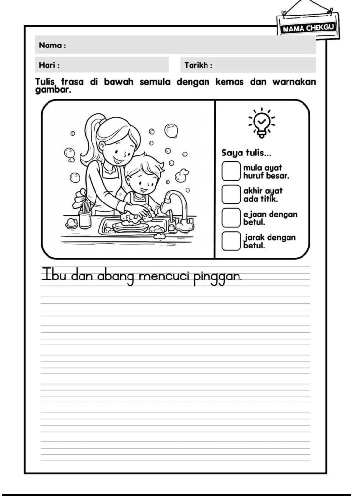 Latihan Menulis Semula Frasa Dan Mewarna Gambar