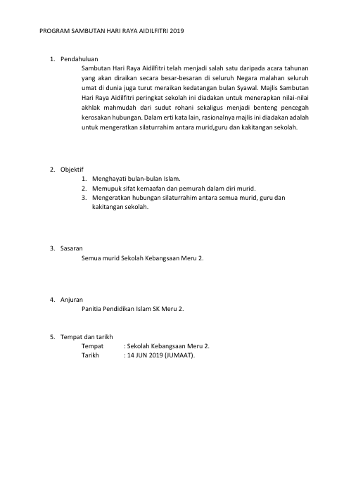 Contoh Kertas Kerja Sambutan Hari Raya Aidilfitri 2 Contoh Kertas Kerja Sambutan Hari Raya Aidilfitri