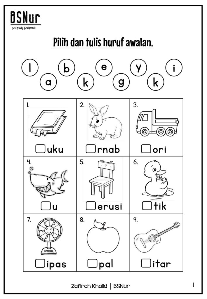Latihan Huruf Awalan Prasekolah