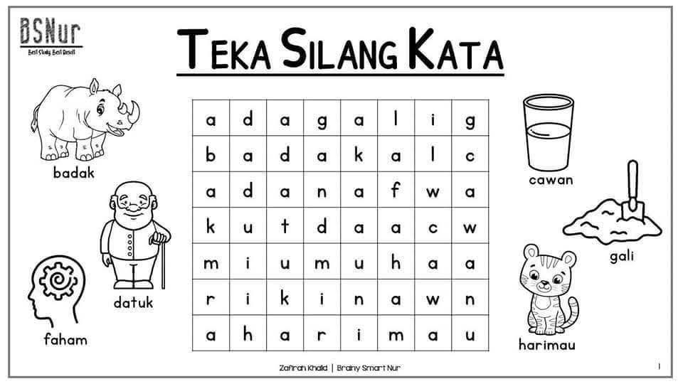 Latihan Teka Silang Kata Prasekolah
