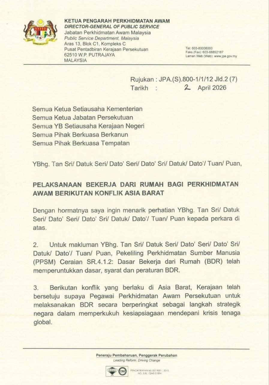 Pelaksanaan Bekerja Dari Rumah Bagi Perkhidmatan Awam