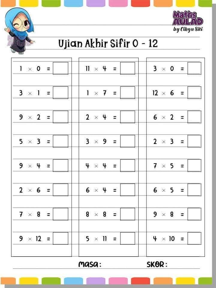 Latihan Kecekapan Sifir 0 Hingga 12 2 Latihan Kecekapan Sifir 0 Hingga 12