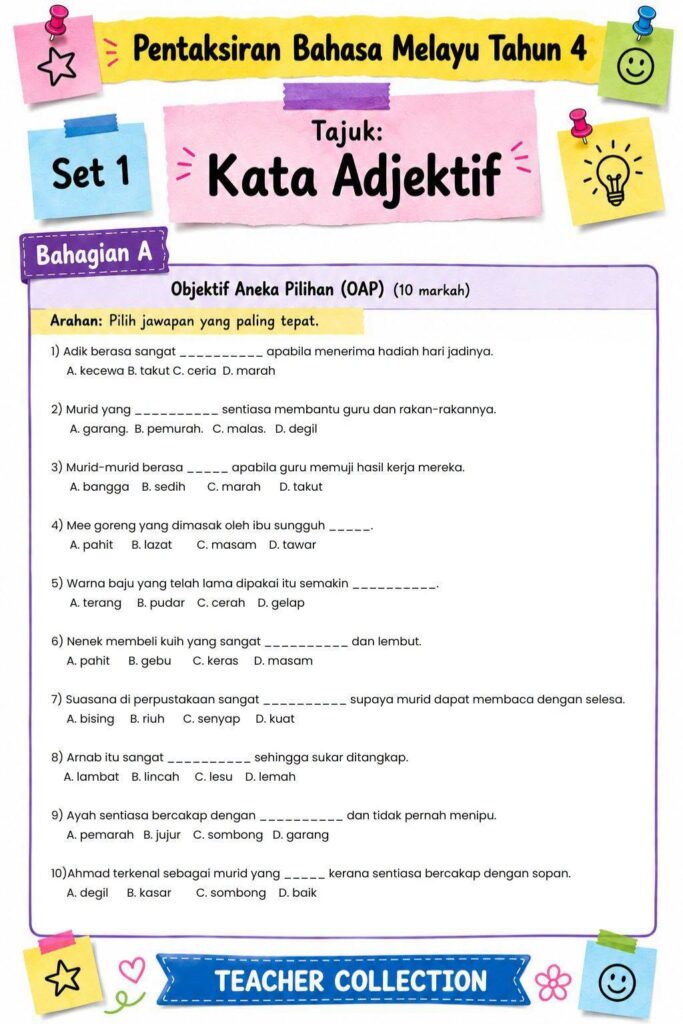 Latihan Kata Adjektif 2 Latihan Kata Adjektif