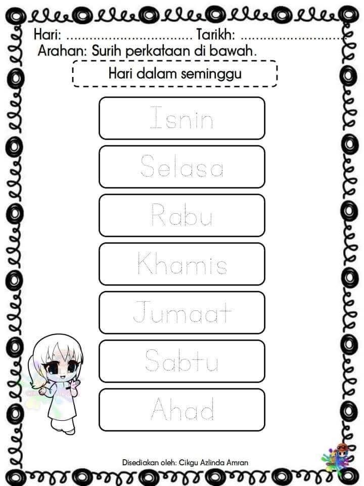Latihan Prasekolah Tema Hari Dalam Seminggu