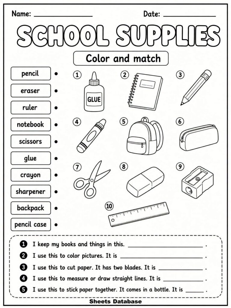 Latihan Vocab Color And Match Prasekolah