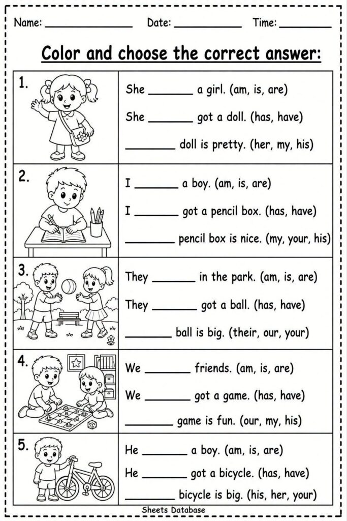 Latihan Grammar Color And Choose Prasekolah