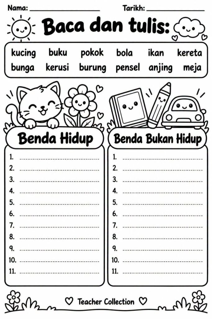 Latihan Menulis Benda Hidup Dan Bukan Hidup