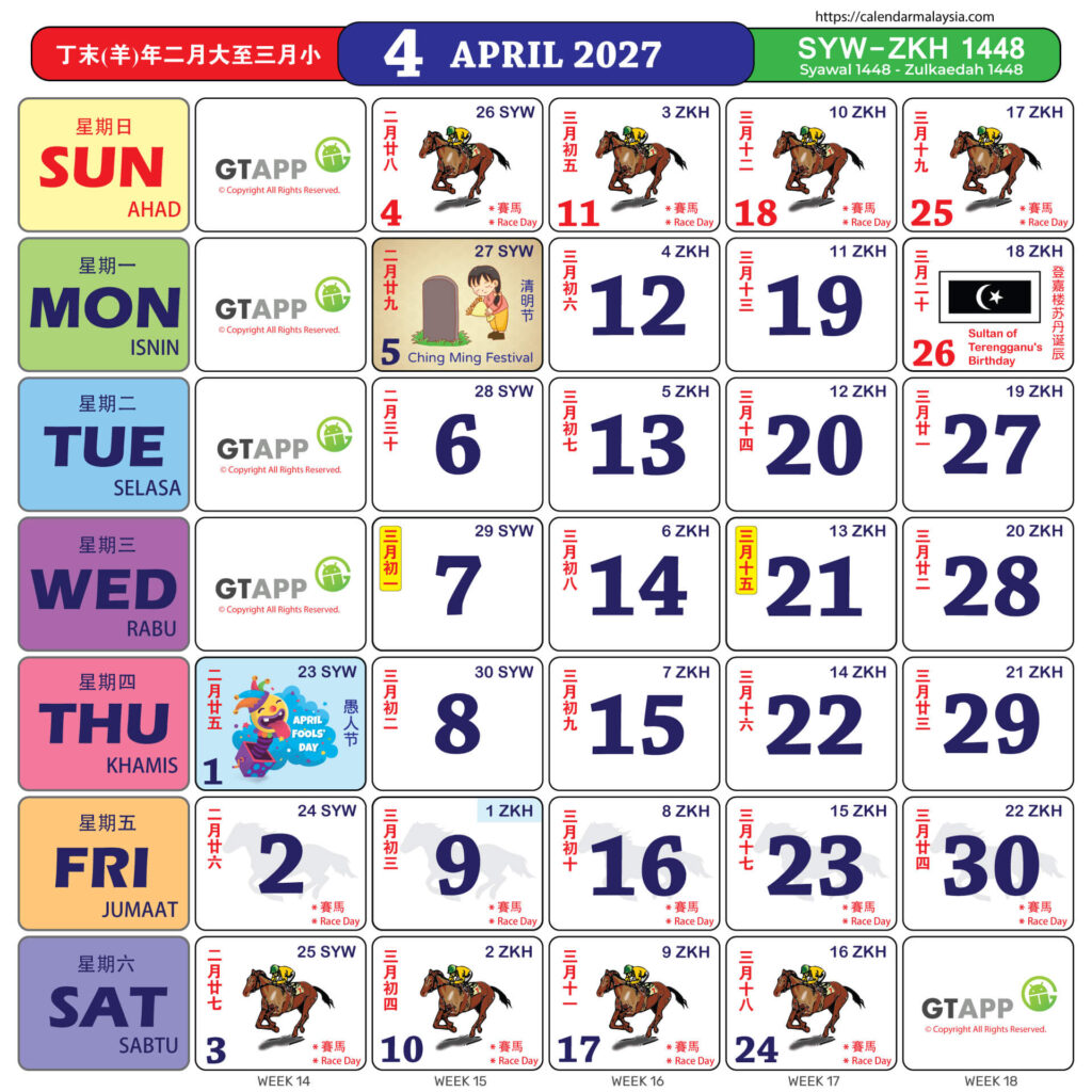 Kalendar Malaysia 2027 5 April 2027 Calendar