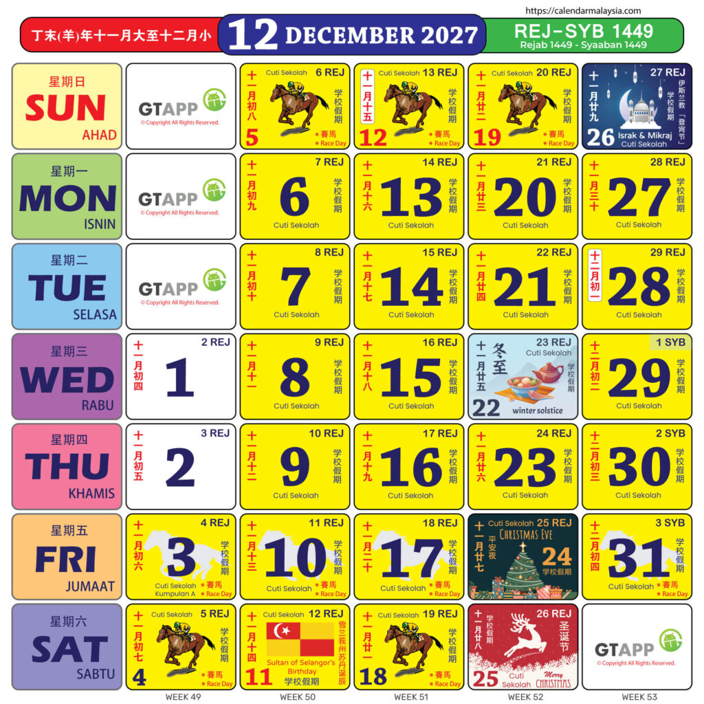Kalendar Malaysia 2027 13 December 2027